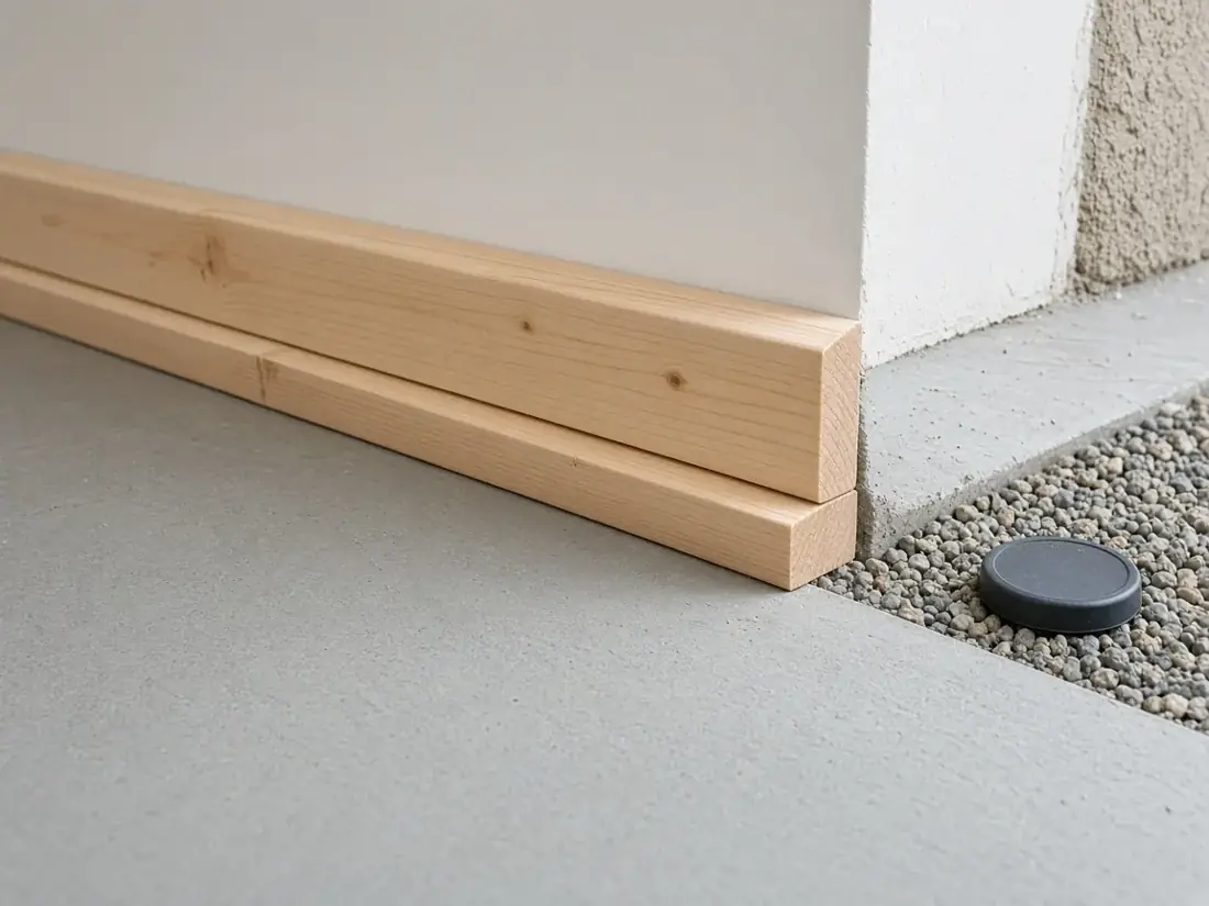 Repaired baseboard with a termite bait station outside the slab